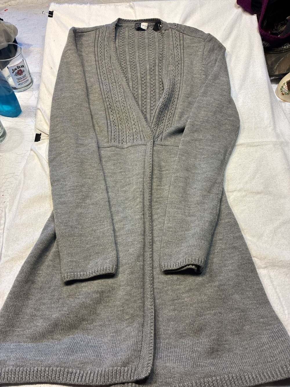 Saks Fifth Threads Women's Gray 100% Merino Wool Long Cardigan Size M